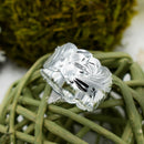 925 Sterling Silver Hand Carved Hawaiian Ring For Women.  10-15mm Engraved, Scalloped Edge, Plumerias & Scrolls Wedding, Engagement Band