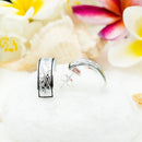 925 Sterling Silver Hawaiian Earrings For Girls, Women. 6, 8, 10mm Hand Carved, Half Moon Hoop Earrings With Plumeria Flowers and Scrolls.