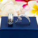 925 Sterling Silver Hawaiian Earrings For Girls, Women. 6, 8, 10mm Hand Carved, Half Moon Hoop Earrings With Plumeria Flowers and Scrolls.