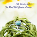925 Sterling Silver Cat With Genuine Gemstones Ring For Women and Children.  12mm (1/2") Wide Kitty Cat Ring For Pinky, Ring Finger, Middle, Index or Thumb.