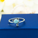 925 Sterling Silver Cat With Genuine Gemstones Ring For Women and Children.  12mm (1/2") Wide Kitty Cat Ring For Pinky, Ring Finger, Middle, Index or Thumb.