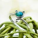 925 Sterling Silver Cat With Genuine Gemstones Ring For Women and Children.  12mm (1/2") Wide Kitty Cat Ring For Pinky, Ring Finger, Middle, Index or Thumb.