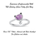 925 Sterling Silver Cat With Genuine Gemstones Ring For Women and Children.  12mm (1/2") Wide Kitty Cat Ring For Pinky, Ring Finger, Middle, Index or Thumb.