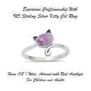 925 Sterling Silver Cat With Genuine Gemstones Ring For Women and Children.  12mm (1/2") Wide Kitty Cat Ring For Pinky, Ring Finger, Middle, Index or Thumb.