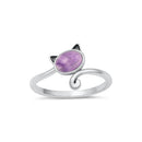 925 Sterling Silver Cat With Genuine Gemstones Ring For Women and Children.  12mm (1/2") Wide Kitty Cat Ring For Pinky, Ring Finger, Middle, Index or Thumb.