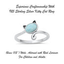925 Sterling Silver Cat With Genuine Gemstones Ring For Women and Children.  12mm (1/2") Wide Kitty Cat Ring For Pinky, Ring Finger, Middle, Index or Thumb.