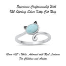 925 Sterling Silver Cat With Genuine Gemstones Ring For Women and Children.  12mm (1/2") Wide Kitty Cat Ring For Pinky, Ring Finger, Middle, Index or Thumb.