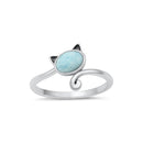 925 Sterling Silver Cat With Genuine Gemstones Ring For Women and Children.  12mm (1/2") Wide Kitty Cat Ring For Pinky, Ring Finger, Middle, Index or Thumb.