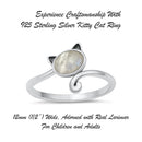 925 Sterling Silver Cat With Genuine Gemstones Ring For Women and Children.  12mm (1/2") Wide Kitty Cat Ring For Pinky, Ring Finger, Middle, Index or Thumb.
