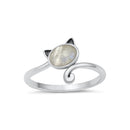 925 Sterling Silver Cat With Genuine Gemstones Ring For Women and Children.  12mm (1/2") Wide Kitty Cat Ring For Pinky, Ring Finger, Middle, Index or Thumb.