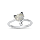 925 Sterling Silver Cat With Genuine Gemstones Ring For Women and Children.  12mm (1/2") Wide Kitty Cat Ring For Pinky, Ring Finger, Middle, Index or Thumb.