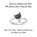 925 Sterling Silver Cat With Genuine Gemstones Ring For Women and Children.  12mm (1/2") Wide Kitty Cat Ring For Pinky, Ring Finger, Middle, Index or Thumb.