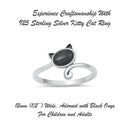 925 Sterling Silver Cat With Genuine Gemstones Ring For Women and Children.  12mm (1/2") Wide Kitty Cat Ring For Pinky, Ring Finger, Middle, Index or Thumb.