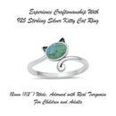 925 Sterling Silver Cat With Genuine Gemstones Ring For Women and Children.  12mm (1/2") Wide Kitty Cat Ring For Pinky, Ring Finger, Middle, Index or Thumb.
