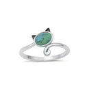925 Sterling Silver Cat With Genuine Gemstones Ring For Women and Children.  12mm (1/2") Wide Kitty Cat Ring For Pinky, Ring Finger, Middle, Index or Thumb.