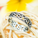 925 Sterling Silver Celtic Knot Ring For Men & Women.  6mm Cutout Band, Irish Scottish Trinity Love Knot Design for Pinky, Wedding, Thumb, Index Finger Ring.  His & Her Matching Bands.