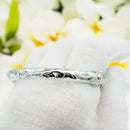 925 Sterling Silver Hawaiian Open Bangle For Women. 8mm Hinged, Cutout Plumerias & Scrolls Bracelet.  Aloha Island Jewelry Gift for Her.