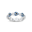 925 Sterling Silver Evil Eye Eternity Ring with Cubic Zirconia & Enamel.  Middle Eastern, Egyptian Inspired, Eye Jewelry