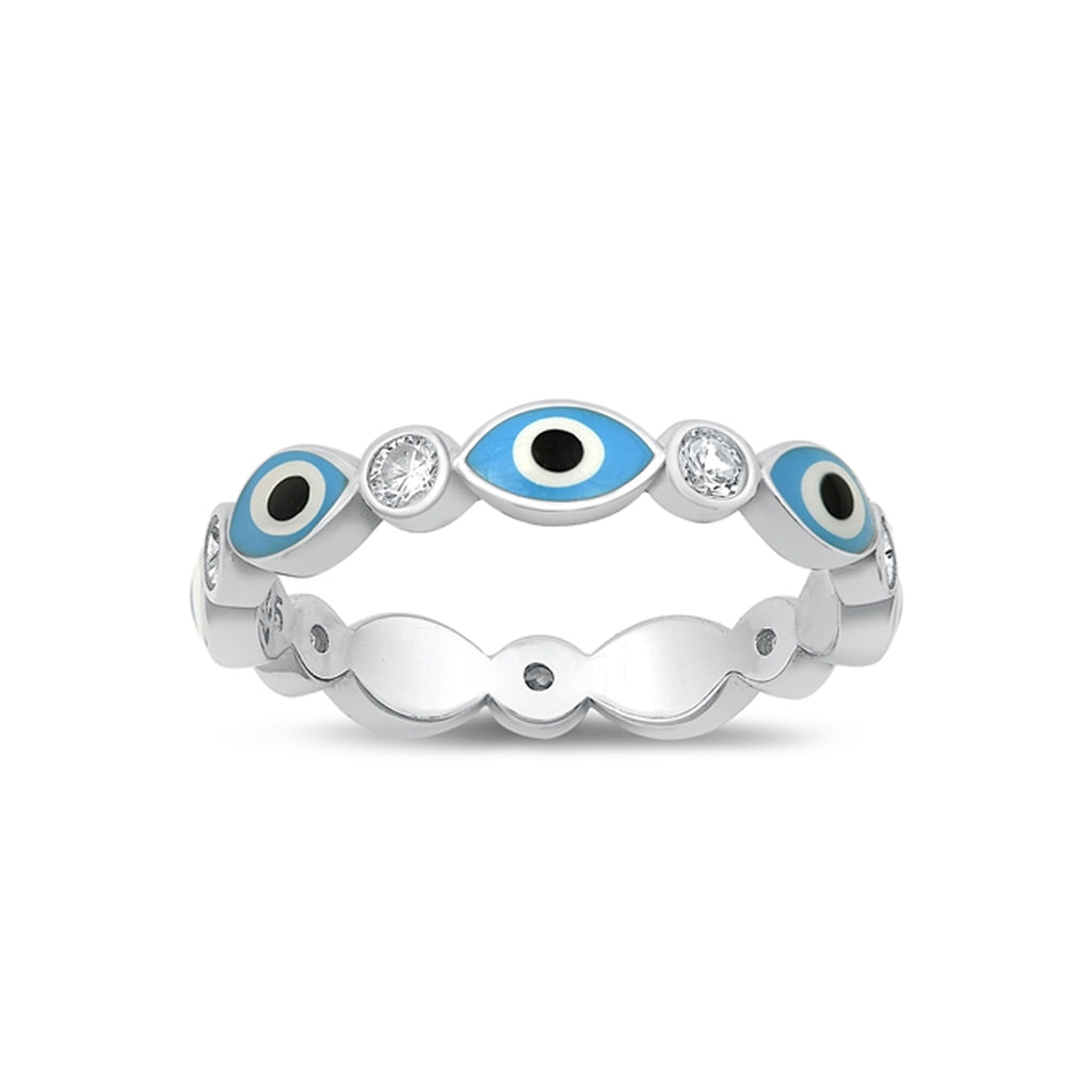 925 Sterling Silver Evil Eye Eternity Ring with Cubic Zirconia