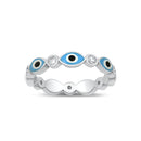 925 Sterling Silver Evil Eye Eternity Ring with Cubic Zirconia & Enamel.  Middle Eastern, Egyptian Inspired, Eye Jewelry