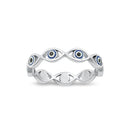 925 Sterling Silver Evil Eye Eternity Ring with Enamel Inlay.  Middle Eastern, Egyptian Inspired, Eye Jewelry