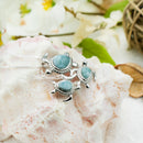 Sterling Silver Sea Turtles Necklace. Genuine Larimar Hawaiian Green Turtle Ohana, Family Necklace. Sea Life Jewelry Gift For Mom & Daughter