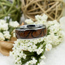 Tungsten Carbide Ring With Natural Koa Wood Inlay - With Waves