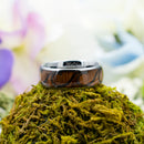 Tungsten Carbide Ring With Natural Koa Wood Inlay - With Waves