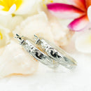 925 Sterling Silver Hawaiian Heritage Hoops Earrings For Women. Medium or Large Oval, Hand-Carved, Engraved Plumerias & Scrolls Earrings.