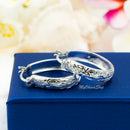 925 Sterling Silver Hawaiian Heritage Hoops Earrings For Women. Medium or Large Oval, Hand-Carved, Engraved Plumerias & Scrolls Earrings.