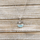 925 Sterling Silver Larimar Beach Scene Necklace. 16mm Round Beach Landscape Pendant: Palm Tree, Starfish, Sun, Beach & Blue Larimar Water