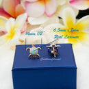 925 Sterling Silver Larimar Sea Turtle Earrings.  Genuine Blue Larimar Inlay Hawaiian Honu Stud Earrings in Silver, Gold, or Rose Gold Color