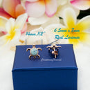 925 Sterling Silver Larimar Sea Turtle Earrings.  Genuine Blue Larimar Inlay Hawaiian Honu Stud Earrings in Silver, Gold, or Rose Gold Color