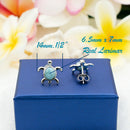 925 Sterling Silver Larimar Sea Turtle Earrings.  Genuine Blue Larimar Inlay Hawaiian Honu Stud Earrings in Silver, Gold, or Rose Gold Color