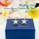925 Sterling Silver Larimar Sea Turtle Earrings.  Genuine Blue Larimar Inlay Hawaiian Honu Stud Earrings in Silver, Gold, or Rose Gold Color