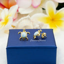 925 Sterling Silver Larimar Sea Turtle Earrings.  Genuine Blue Larimar Inlay Hawaiian Honu Stud Earrings in Silver, Gold, or Rose Gold Color