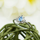 925 Sterling Silver Lotus Ring With Blue Tear Drop CZ For Girls, Women. Zen, Peace, Serenity, Nature, Buddhist, Enlightened Meditation Ring