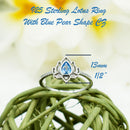925 Sterling Silver Lotus Ring With Blue Tear Drop CZ For Girls, Women. Zen, Peace, Serenity, Nature, Buddhist, Enlightened Meditation Ring