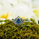 925 Sterling Silver Lotus Ring With Blue Tear Drop CZ For Girls, Women. Zen, Peace, Serenity, Nature, Buddhist, Enlightened Meditation Ring