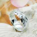 925 Sterling Silver Hawaiian Maile Lei Ring For Women.  6mm, 8mm Hand-Carved, Engraved With Plumeria & Maile Leaves, Island Wedding Bands.