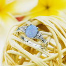 925 Sterling Silver Opal Ring With CZ For Women, Girls. 10mm Oval White, Blue, Pink Opal Pinky, Statement, Wedding Ring.