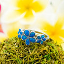 925 Sterling Silver Hawaiian Plumerias Ring For Women. Royal, Elegant, White or Blue Opal Flowers Cluster Wedding, Pinky, Statement Ring.