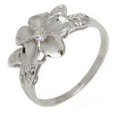 925 Sterling Silver, 14K Rose Gold Plated Plumeria Ring With Leaves