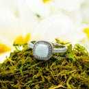 925 Sterling Silver Cushion Cut Opal Ring With CZ Halo For Women.  White Opal Statement, Wedding Ring For Her.