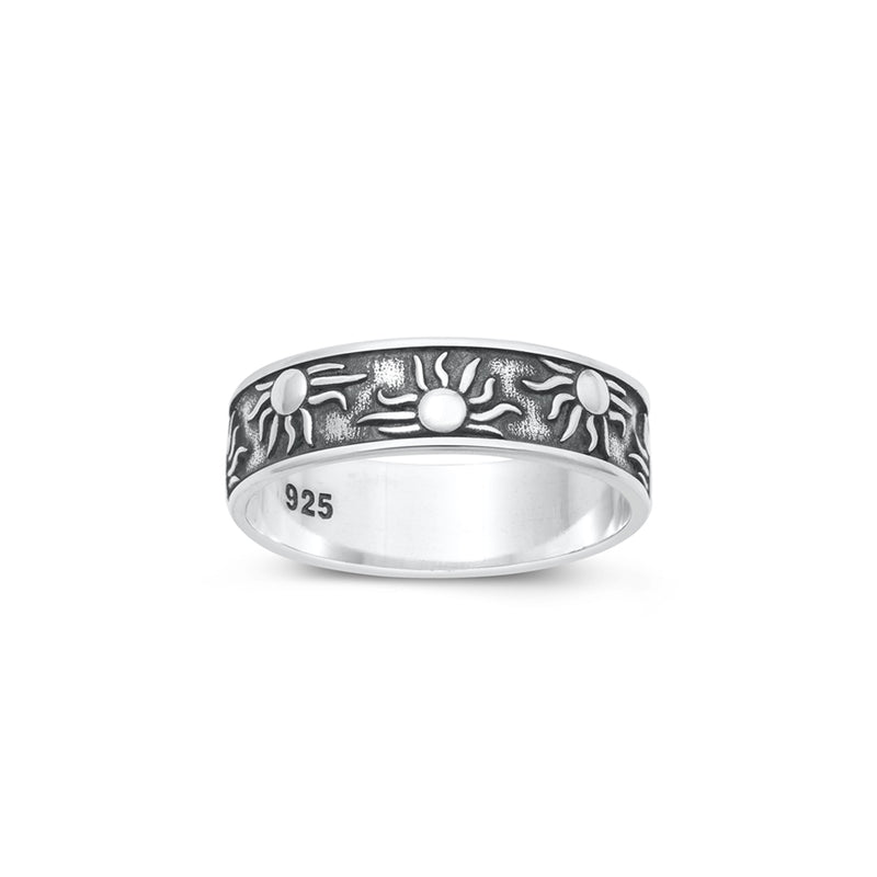 925 Sterling Silver 6mm Oxidized Sun & Fire Band for Men and Women.  Excellent Pinky, Wedding, Index or Thumb Ring.