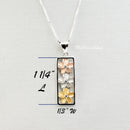 925 Sterling Silver Plumerias Necklace for Women. 1 1/4" Vertical Cutout, Bar Necklace with Tri-color Flowers of Hawaii. Hawaiian Jewelry.