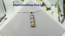 925 Sterling Silver Plumerias Necklace for Women. 1 1/4" Vertical Cutout, Bar Necklace with Tri-color Flowers of Hawaii. Hawaiian Jewelry.