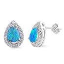 925 Sterling Silver Opal Stud Earrings With CZs - Teardrop