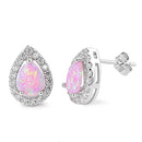 925 Sterling Silver Opal Stud Earrings With CZs - Teardrop