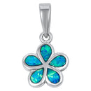 925 Sterling Silver Plumeria Pendant With Created Opal Inlay